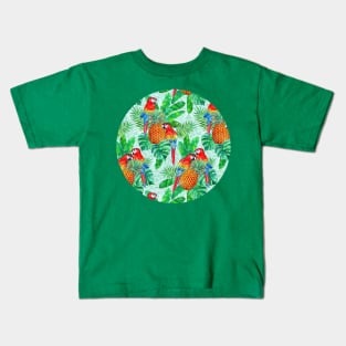 Pineapples and Parrots Tropical Summer Pattern Kids T-Shirt